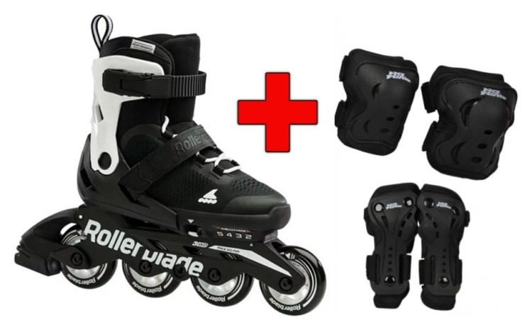 Комплект роликовые коньки Rollerblade Microblade Black White + защита + защита Rollerblade Microblade Black White RLK_493489