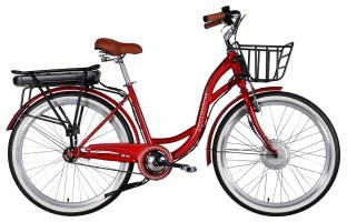 Велосипед з електроприводом 26" ST Dorozhnik eAQUAMARINE BH рама-17" 36B 13А*г 500Вт бордовий YS 2476 з кошиком 2026