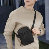 Чоловіча чорна сумка з кишенями на замку Pobedov Vertical