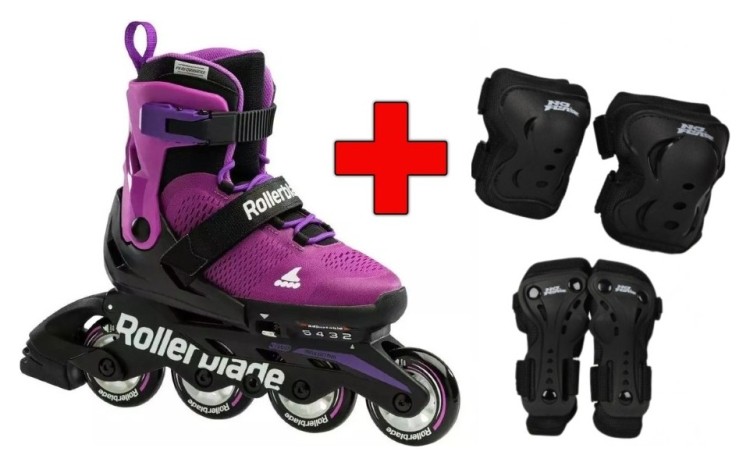 Комплект роликовые коньки Rollerblade Microblade Black Purple + защита + защита RLK_493494