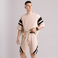 Чоловічий літній комплект шорти і футболка бежевий вільного крою Pobedov Flow