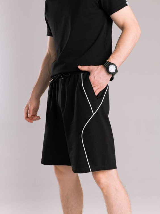 Чоловічі чорні шорти прямого крою весна/літо Pobedov Shape. Однотонні базові чоловічі чорні шорти POB_00000008970