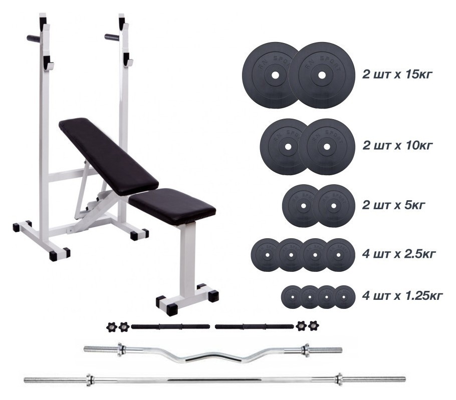 Скамейка для жима Top, Штанга 83 кг + 3 грифа RN-Sport RNS_RN-top_0467