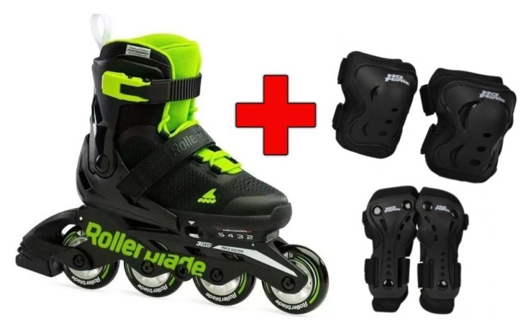 Комплект роликовые коньки Rollerblade Microblade Black Green + защита + защита RLK_493498