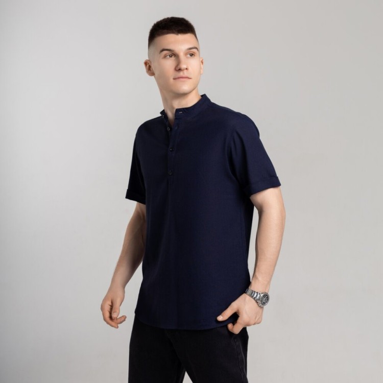 Чоловіча сорочка з коротким рукавом темно-синя Pobedov Molodist' POB_00000005284