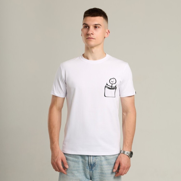 Футболка чоловіча однотонна біла Pobedov Peremoga - наклейка Чоловічок з факами POB_00000009100