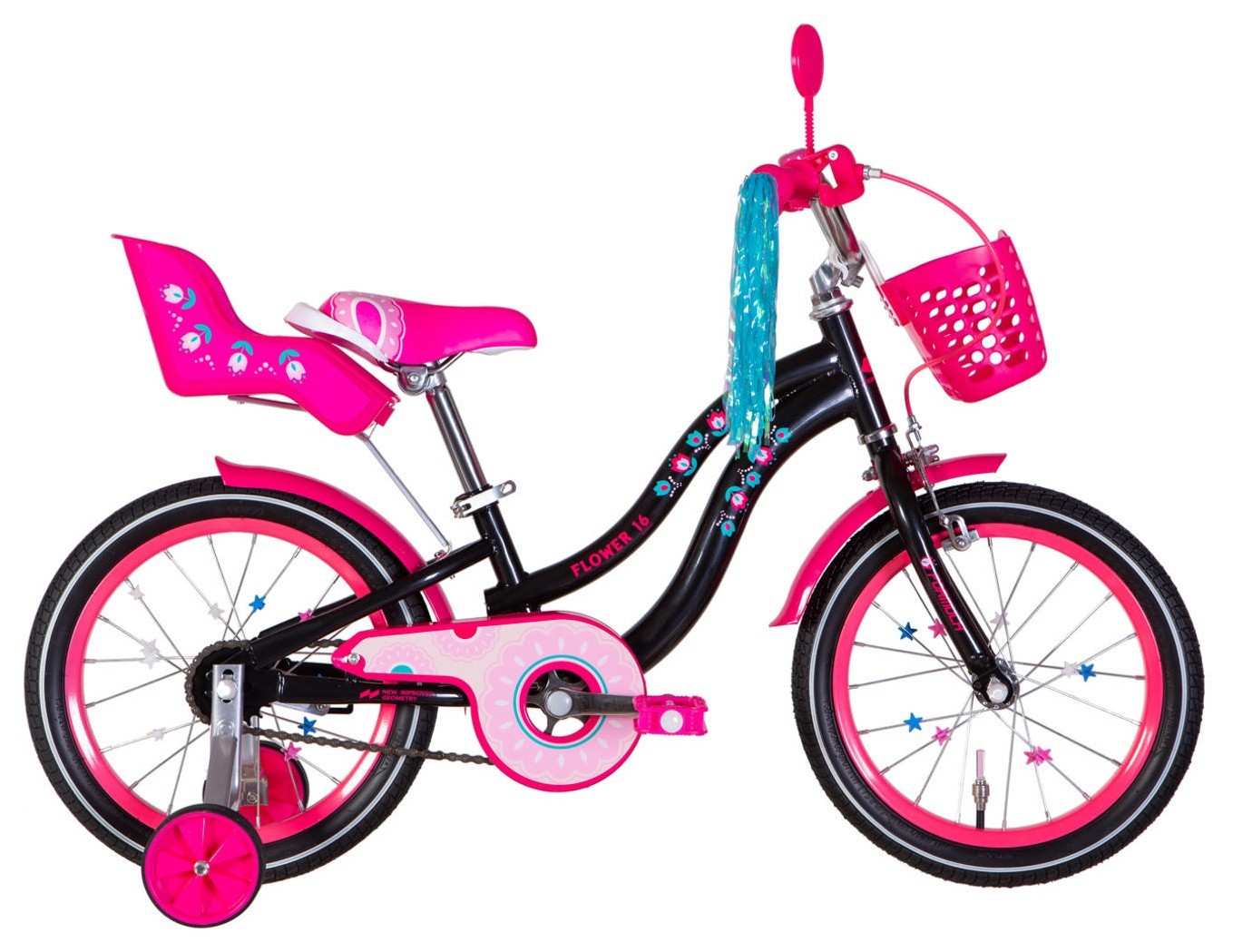Велосипед ST 16" Formula Kid FLOWER PREMIUM BH рама-8,5" черный с розовым 2026 OPS-FRK-16-241