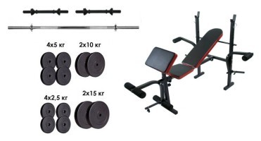Скамейка с тренажерами + набор силовой на 90 кг.
