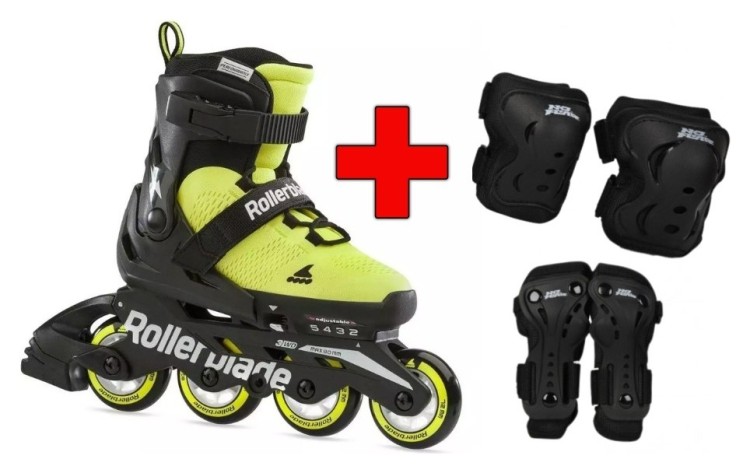 Комплект роликовые коньки Rollerblade Microblade SE Neon Yellow Black + защита Rollerblade Microblade SE Neon Yellow Black RLK_493504