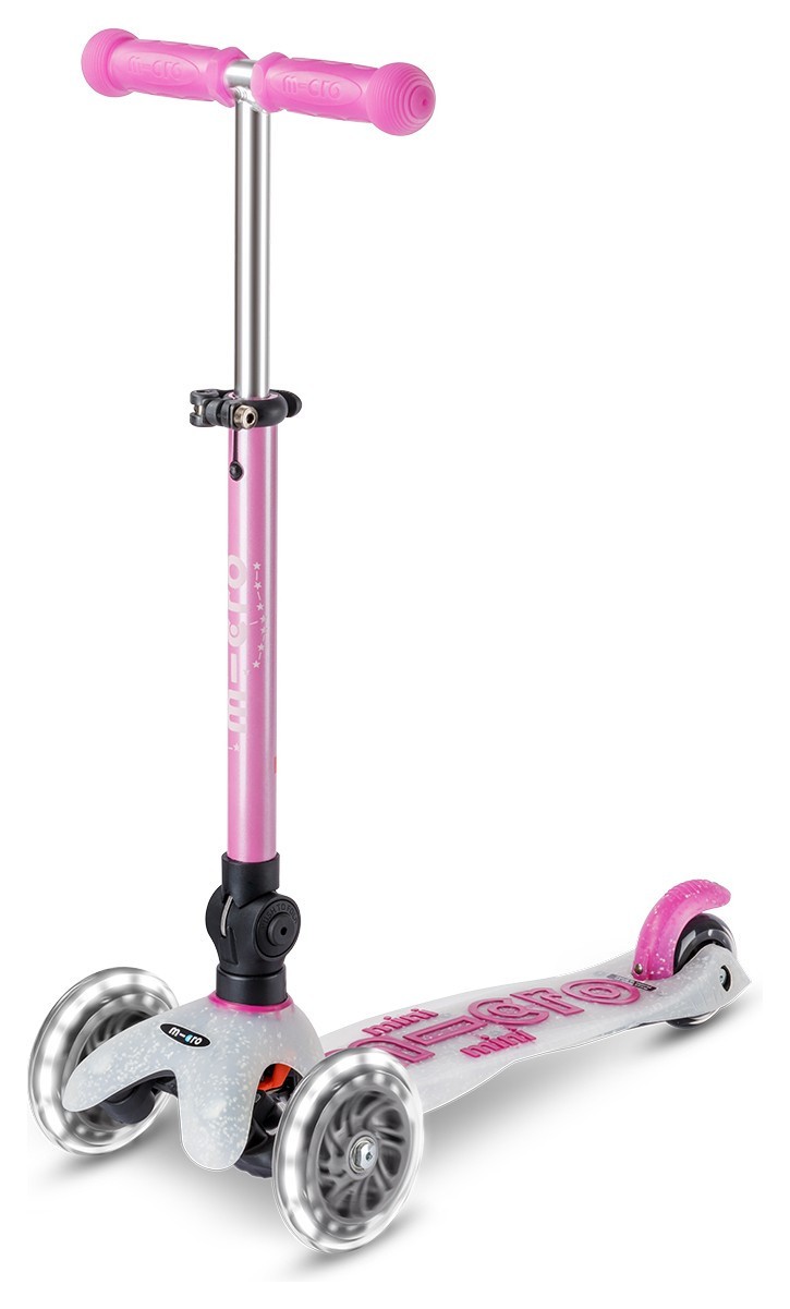 Самокат MICRO серии "Mini Deluxe Foldable Orion Glow LED" – Розовый (сложный, до 50 кг (kg), трехколесный) MMD373