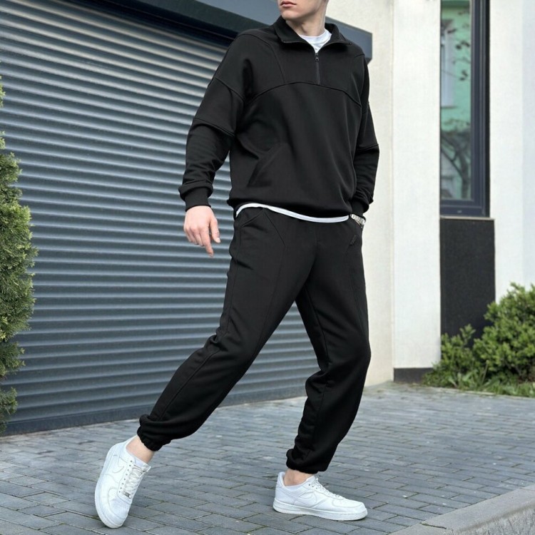 Спортивный костюм демисезонный мужской черный. Комплект брюки и кофта Pobedov Grand POB_00000006229