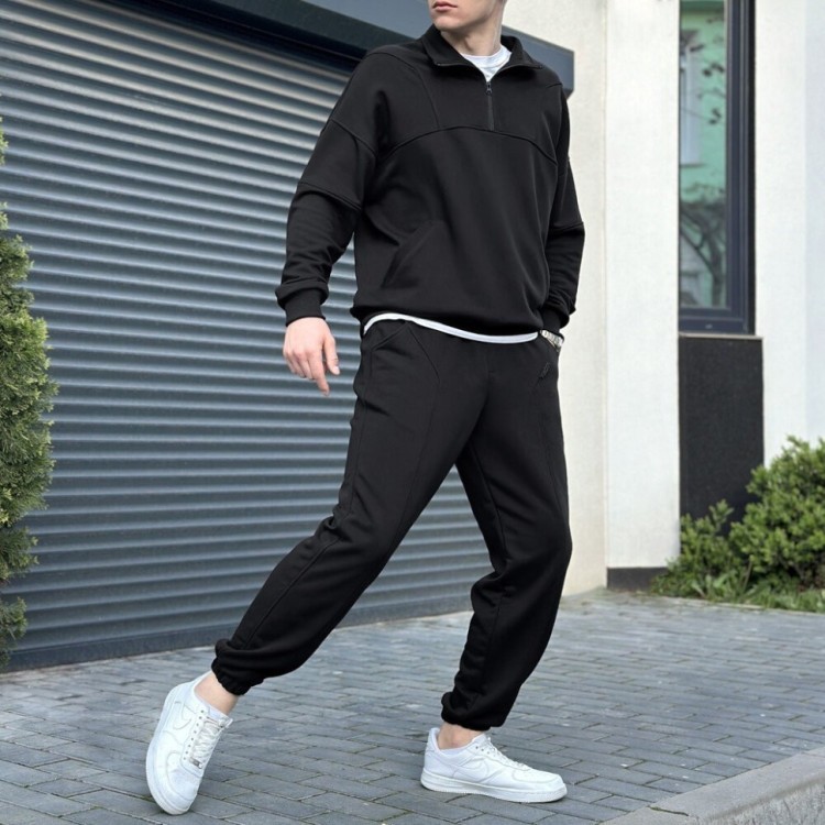 Спортивний демісезонний костюм чоловічий чорний. Комплект штани та кофта Pobedov Grand POB_00000006232