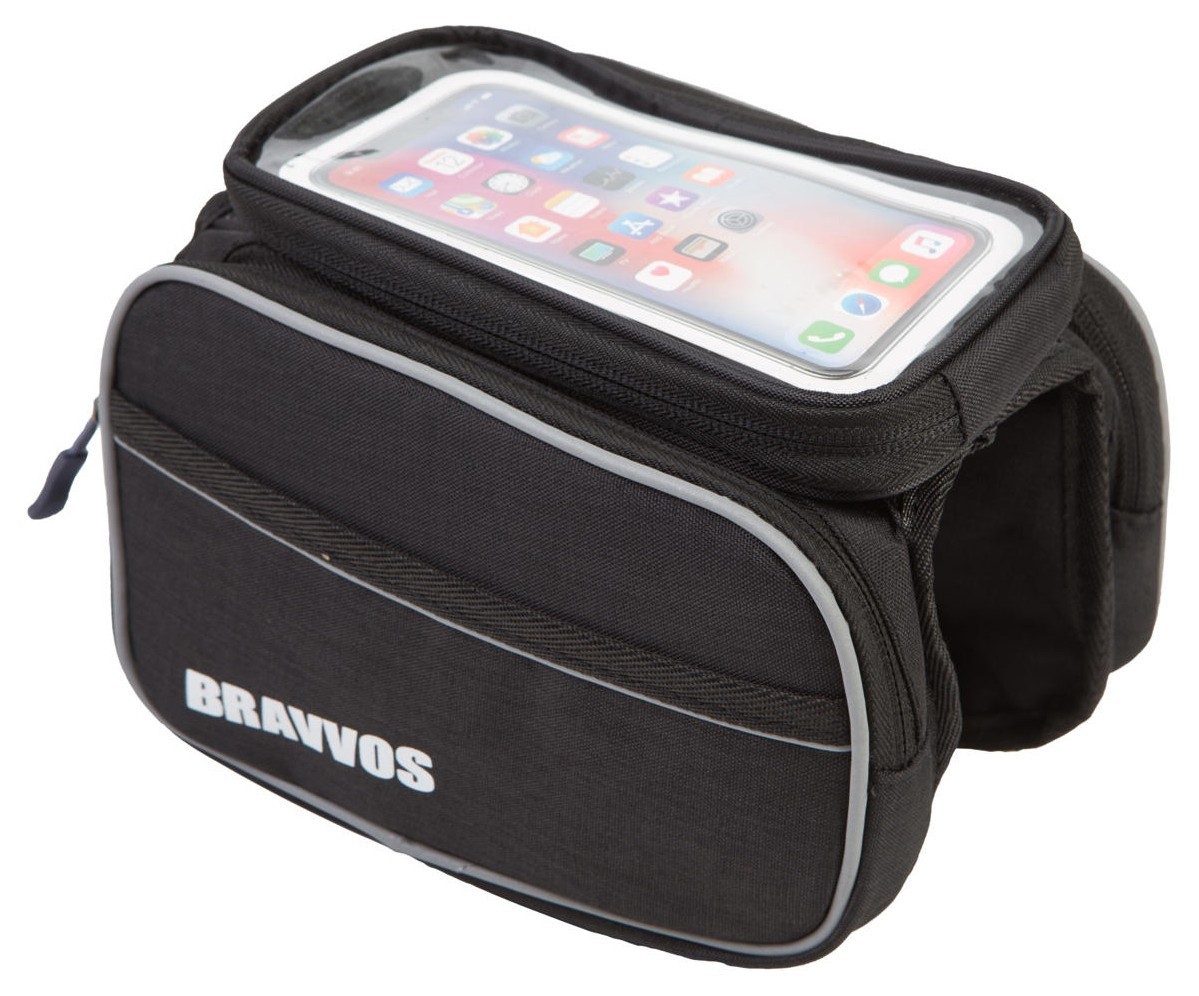 Велосумка на раму 20,5*14 см BRAVVOS QJ-202 чорний з відділенням для смартфона AM (брендоване пакування) BIB-060