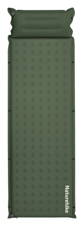 Матрас туристический с подушкой, самонадувающийся одноместный Naturehike CNK2550WS025, влагостойкий, 200х65х3 см, зеленый FNR_6977465868817