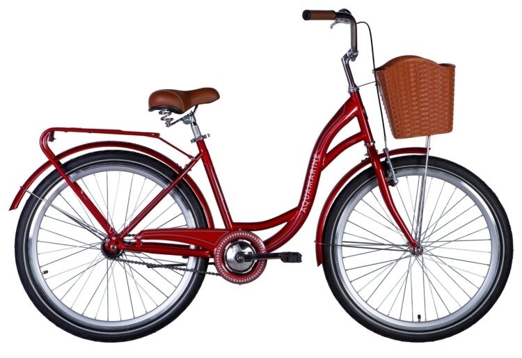 Велосипед ST 26" Dorozhnik AQUAMARINE тормозная рама- с багажником задн St с корзиной Pl с крылом St 2024 (бордовый) OPS-D-26-231