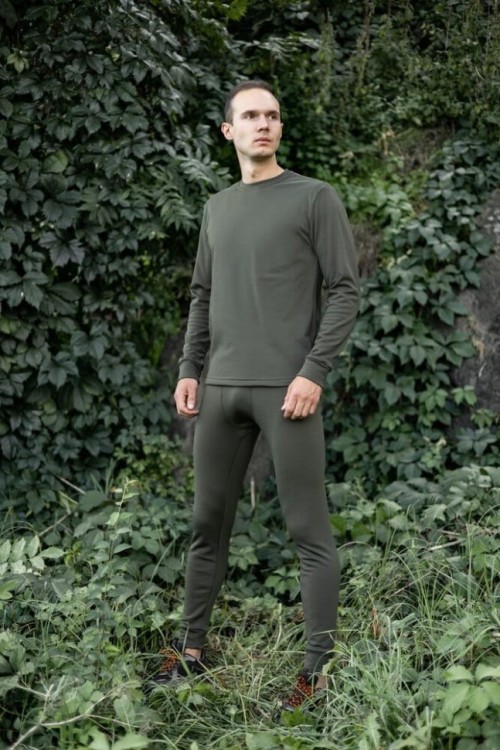 Мужское термобелье зимнее на флисе влагоотводящее Pobedov Teplo хаки¶ POB_00000005569