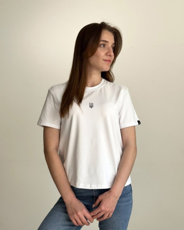 Біла базова жіноча футболка Pobedov Freedom. Бавовняна жіноча футболка біла POB_00000008917