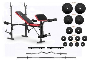 Скамейка для жима EverTop + Штанга 83 кг, гриф W, гантели