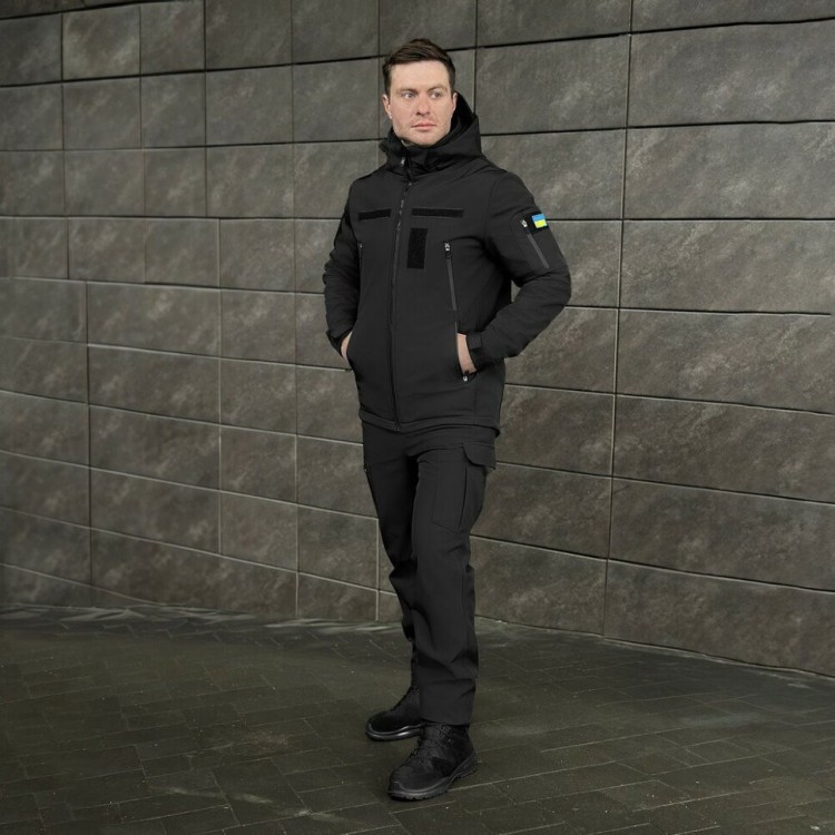 Мужская черная демисезонная куртка Pobedov Motive с липучками POB_00000005921
