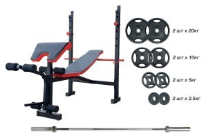 Скамейка для жима универсальная ReadMeBlack + олимпийская штанга 88 кг с металлическими дисками RN-Sport