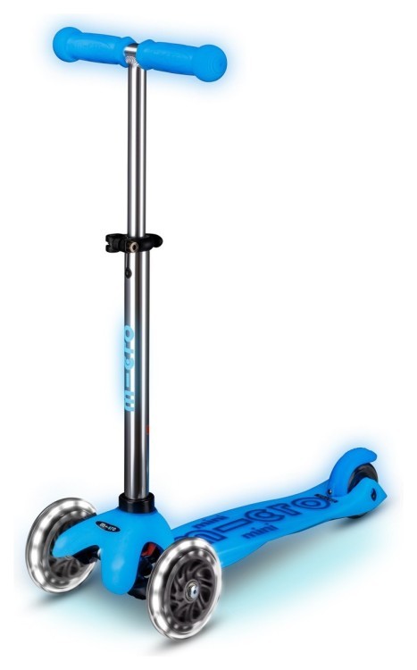 Самокат MICRO серии "Mini Deluxe Glow LED" – АРКТИЧЕСКИЙ СИНИЙ (до 50 kg, 3-х колесный, свет) MMD215