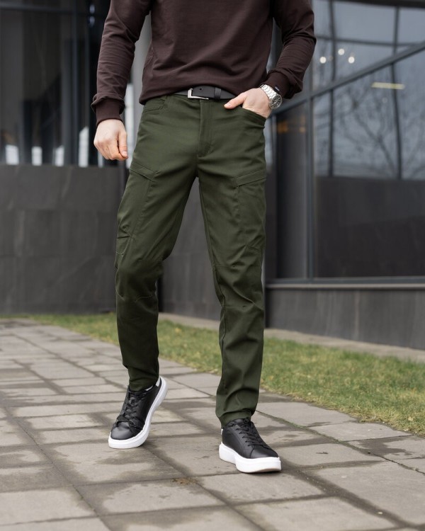 Чоловічі базові котонові штани карго демісезонні хакі Pobedov Skystone POB_00000008559