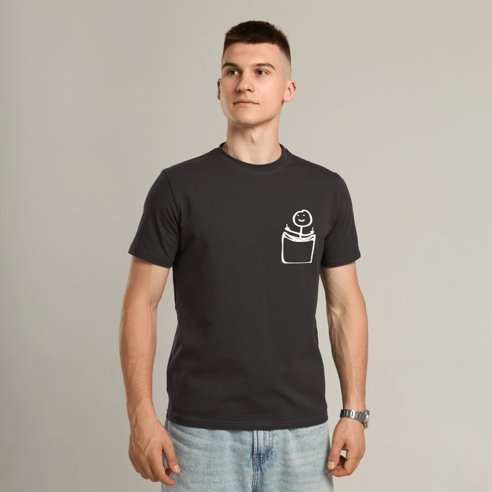 Футболка чоловіча однотонна темно-сіра Pobedov Peremoga - наклейка Чоловічок з факами POB_00000009095