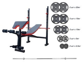 Скамейка для жима универсальная ReadMeBlack + штанга с металлическими дисками 95 кг RN-Sport