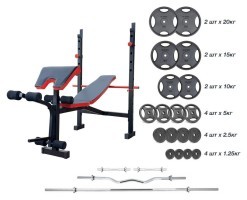 Скамья с приставкой Скотта ReadMeBlack + 125 кг дисков + 4 грифа RN-Sport
