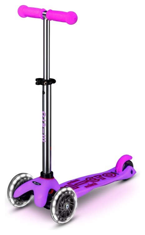 Самокат MICRO серии "Mini Deluxe Glow LED" – морозный розовый (до 50 kg, 3-х колесный, свет) MMD217