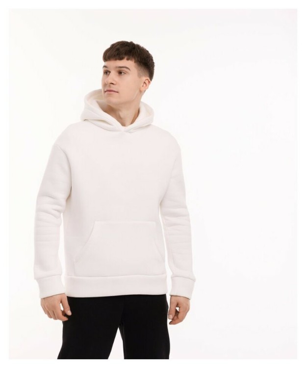 Тепле чоловіче худі на флісі з капюшоном молочне Pobedov 008 ЗИМА POB_00000007061