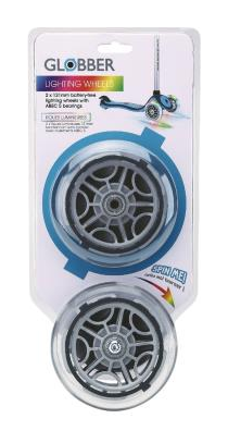 Запчасть к самокатам GLOBBER серий PRIMO/ELITE/EVO/FLOW Набор светящихся колес 121мм DWT_526-009