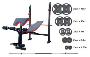 Скамейка для жима универсальная ReadMeBlack + штанга с металлическими дисками 75 кг RN-Sport