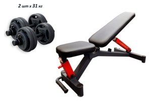 Проф. лава для жима RN-Sport Black Rock + Гантели олимпийские RN-Sport по 31 кг.