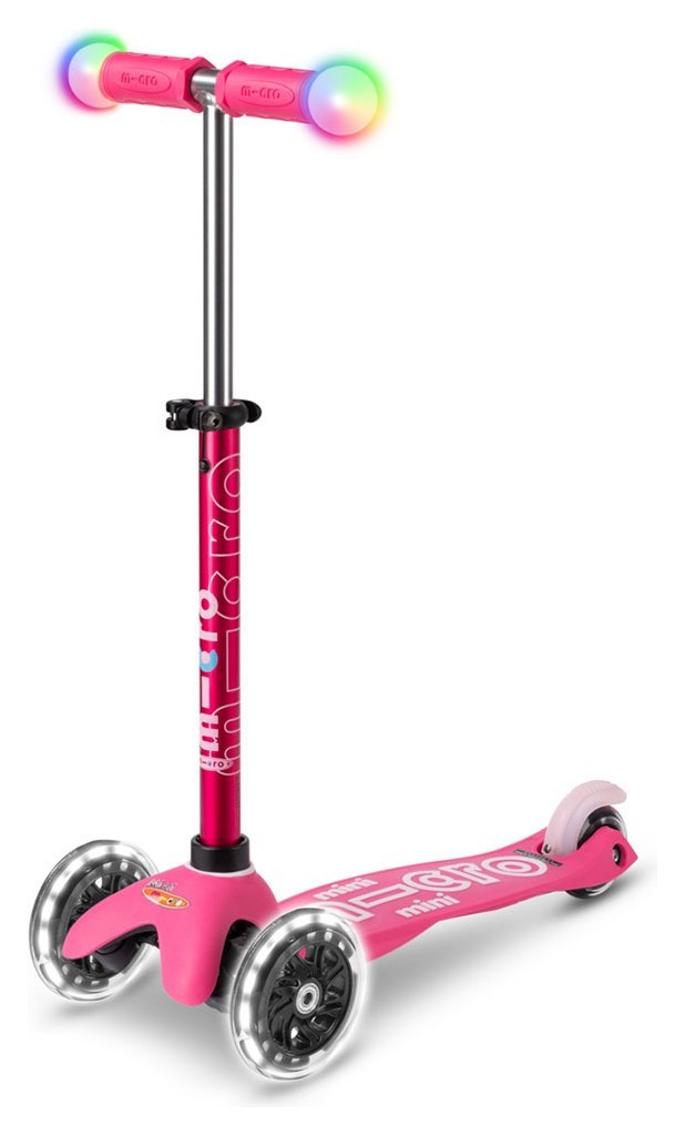 Самокат MICRO серії "Mini Deluxe Magic" – РОЖЕВИЙ (до 50 kg, триколісний, світло) MMD130