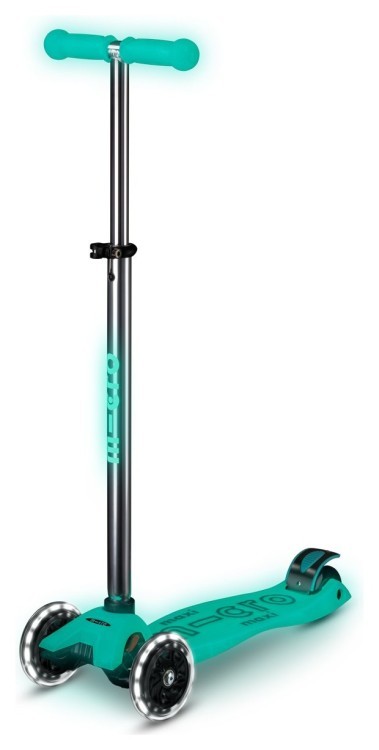 Самокат MICRO серии "Maxi Deluxe Glow LED" – ЖЕЛЕЙНЫЙ ЗЕЛЕНЫЙ (до 50 kg, 3-х колесный, свет) MMD365