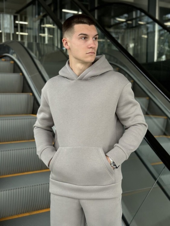 Тепле чоловіче худі на флісі з капюшоном сталеве Pobedov 008 ЗИМА POB_00000007025