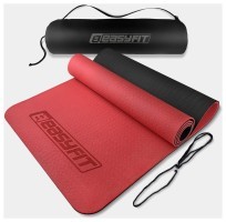Килимок для йоги та фітнеса EasyFit TPE+TC 6мм двошаровий + Чохол червоний з чорним