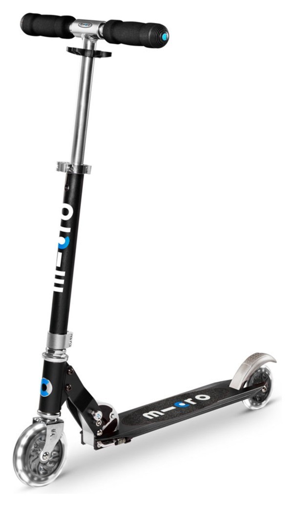 Самокат MICRO серии "Sprite LED" – ЧОРНИЙ (складаний, до 100 kg, двоколісний, світло) SA0225