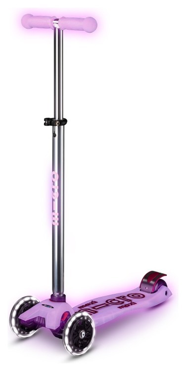 Самокат MICRO серии "Maxi Deluxe Glow LED" – сияющий-пурпурный (до 50 kg, 3-х колесный, свет) MMD367