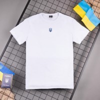 Футболка чоловіча однотонна біла Pobedov Peremoga - Герб синя вишивка