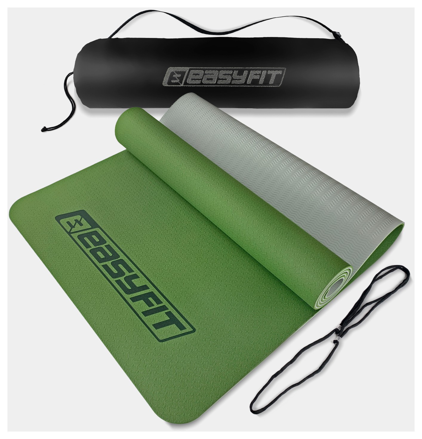 Коврик для йоги и фитнеса EasyFit TPE+TC 6мм двухслойный + Чехол зеленый с серым EFIT_EF-1924s-GNGY