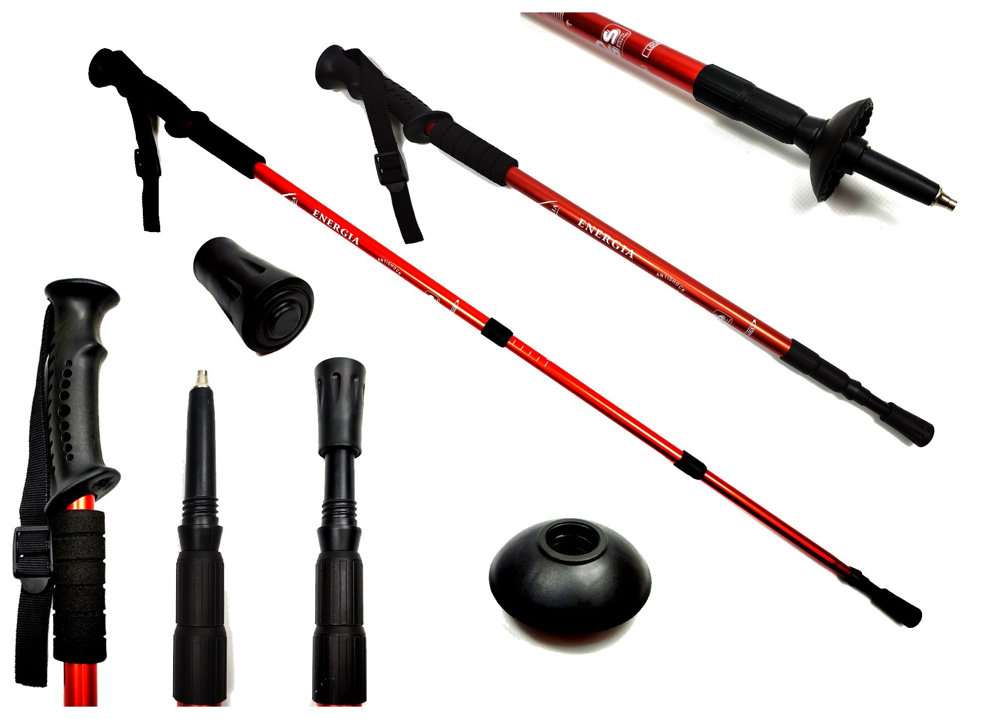 Палка для скандинавской ходьбы EasyFit Energia красная EFIT_EF-3924-R