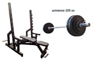 Скамейка Black Rock + Стойки Black Rock + Штанга резиновая RN-Sport 105 кг с олимпийским грифом