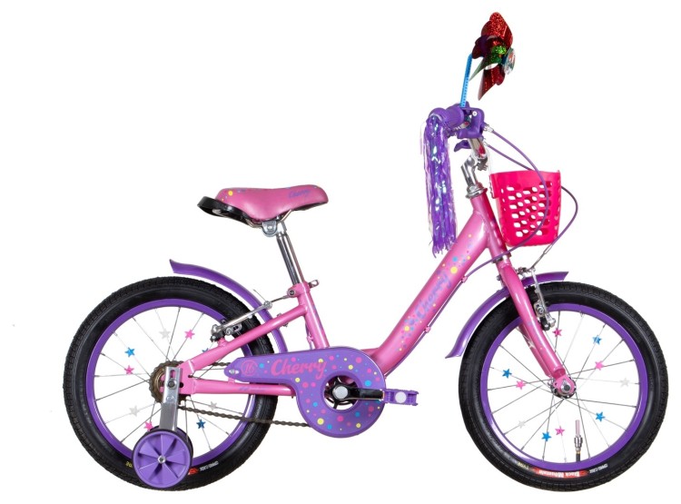 Велосипед ST 16" Formula CHERRY Vbr рама-8,5" рожевий з бузковим 2024 крила, дзвоник, корзина OPS-FRK-16-212