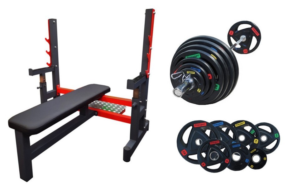 Комплект RN High Quality лава для жиму + штанга професійна гумова 100 кг RNS_RNtop100