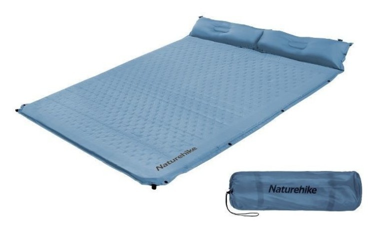 Матрац туристичний із подушкою, самонадувний двомісний Naturehike CNH22DZ013, 196x132x3 см, блакитний FNR_6975641889557