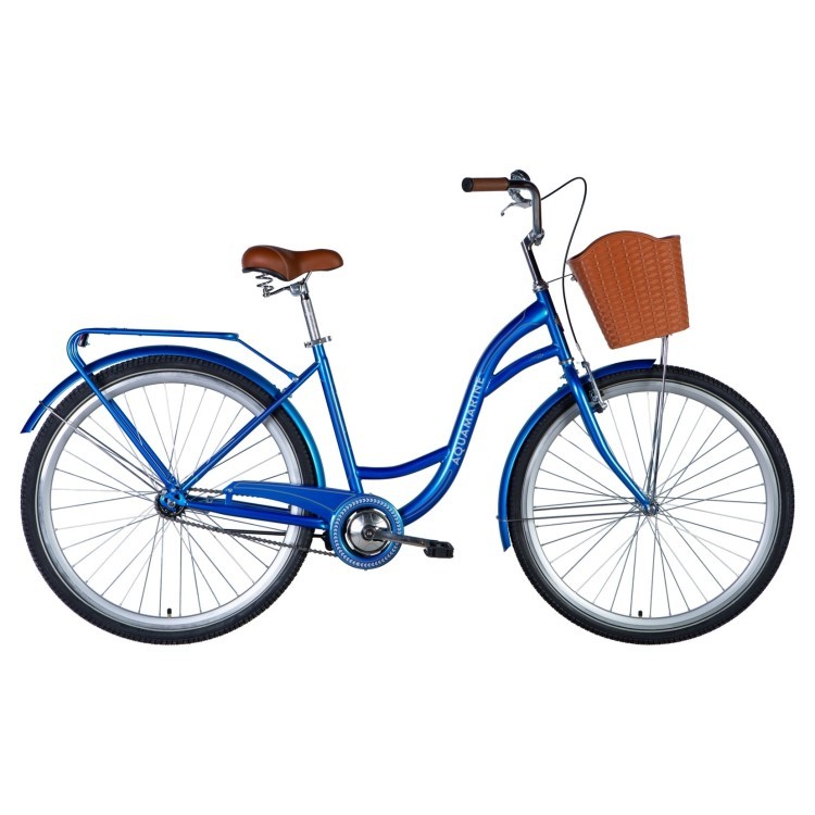 Велосипед ST 28" Dorozhnik AQUAMARINE тормозная рама- " с багажником задн St с корзиной Pl с крылом St 2024 (синій) OPS-D-28-401