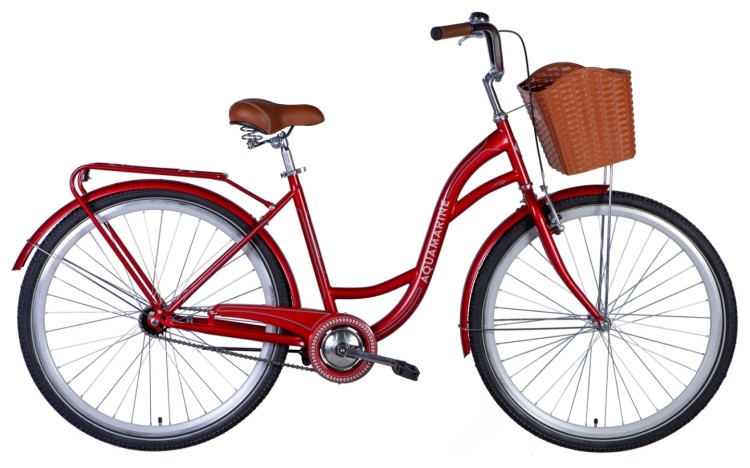 Велосипед ST 28" Dorozhnik AQUAMARINE тормозная рама- с багажником задн St с корзиной Pl с крылом St 2024 (бордовый) OPS-D-28-366