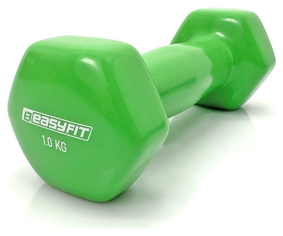 Гантель для фитнеса 1.0 кг EasyFit с виниловым салатовым покрытием. EFIT_EF-0010-G